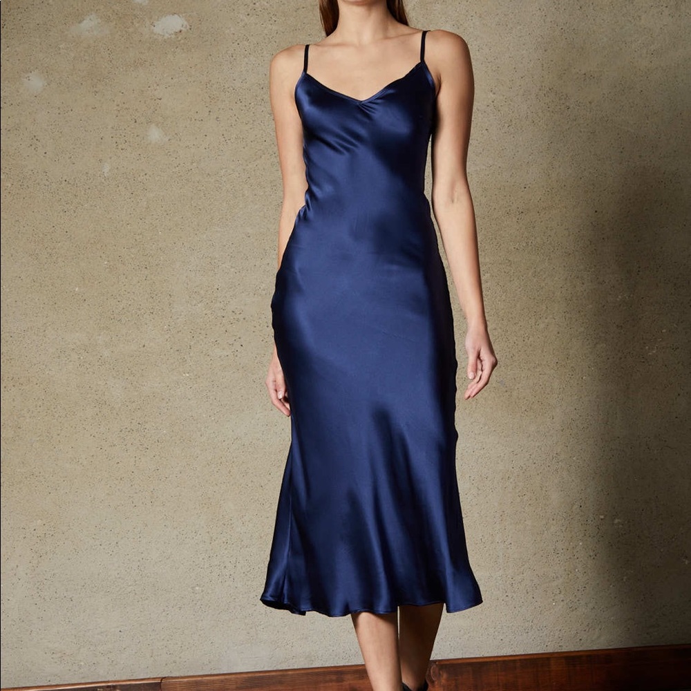Lena Midnight Navy Silk Slip Dress